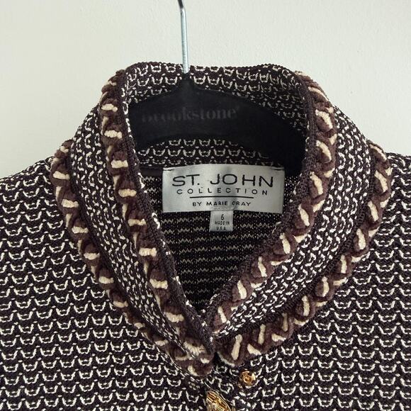 St John Skirt Jacket Suit 4 and 6 Brown Textured Knit Career Elegant Military - Picture 8 of 15